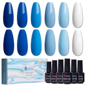 Mobray Gel Nail Polish Set-6 Colors Sea and Sky Blue Tones Gel Polish, White Royal Baby Navy Lake Blue Soak Off U V LED Nail Art Kit Gift for Women