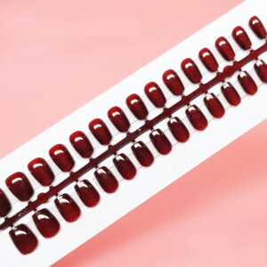 New Year Cat Eye Press on Nails Cat Eye False Nails Glossy Red Cat Eye Acrylic Fake Nails 30Pcs Cat Eye Gel Glue on Nails for Manicure Cat Eye Stick on Short Coffin Nails for Coquette Women Girls