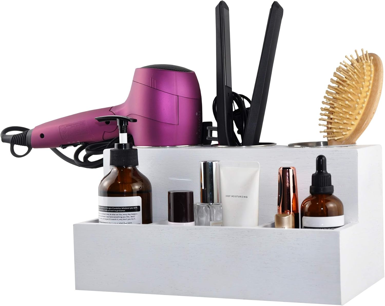 Spiretro Hair Tools Organizer in White Wood for Blow Dryer, Straightener, and Brushes - Wall Mount or Counter Storage - Image 3