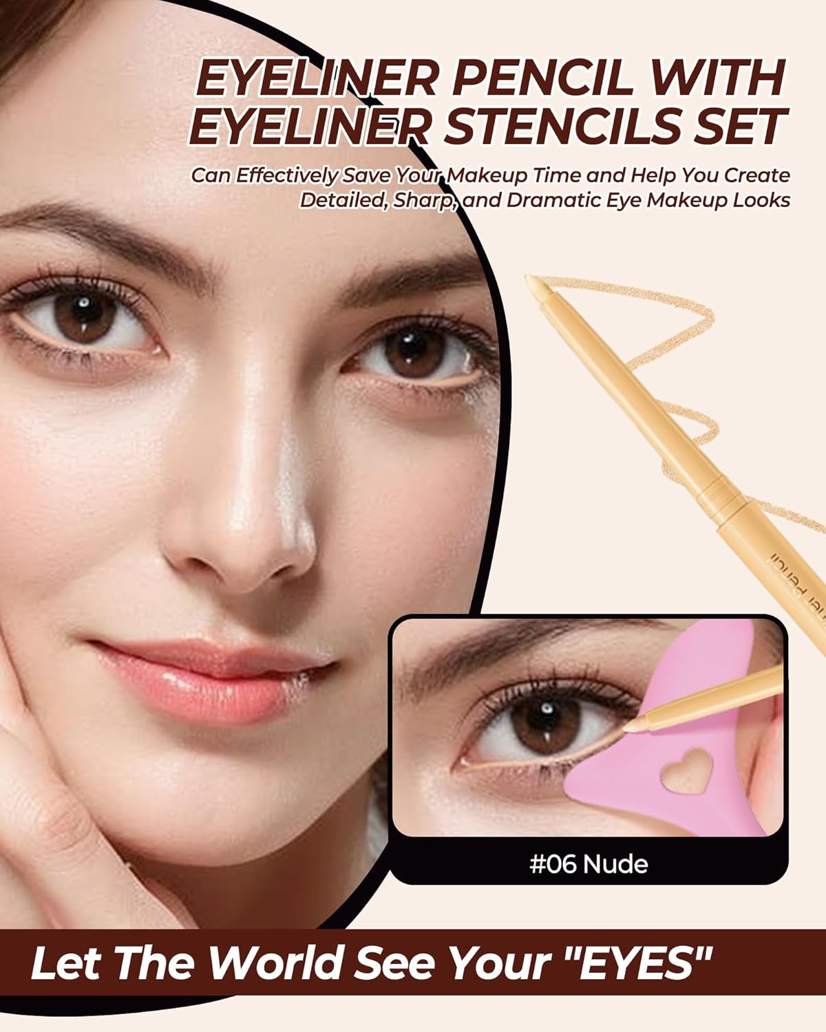 Nude Retractable Gel Eyeliner Pencil with Built-in Sharpener and Stencil Tool, 0.05 oz - Image 3