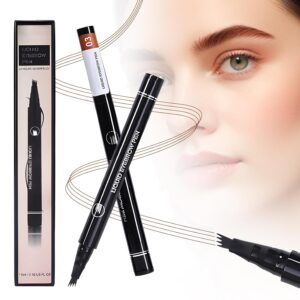 Microblading Eyebrow Pencil, 2025 New Magic Tattoo Pencil With 4 Fork Tip - Natural Long-Lasting Smudge-Proof Fine Stroke Pen for Women (Dark Brown)