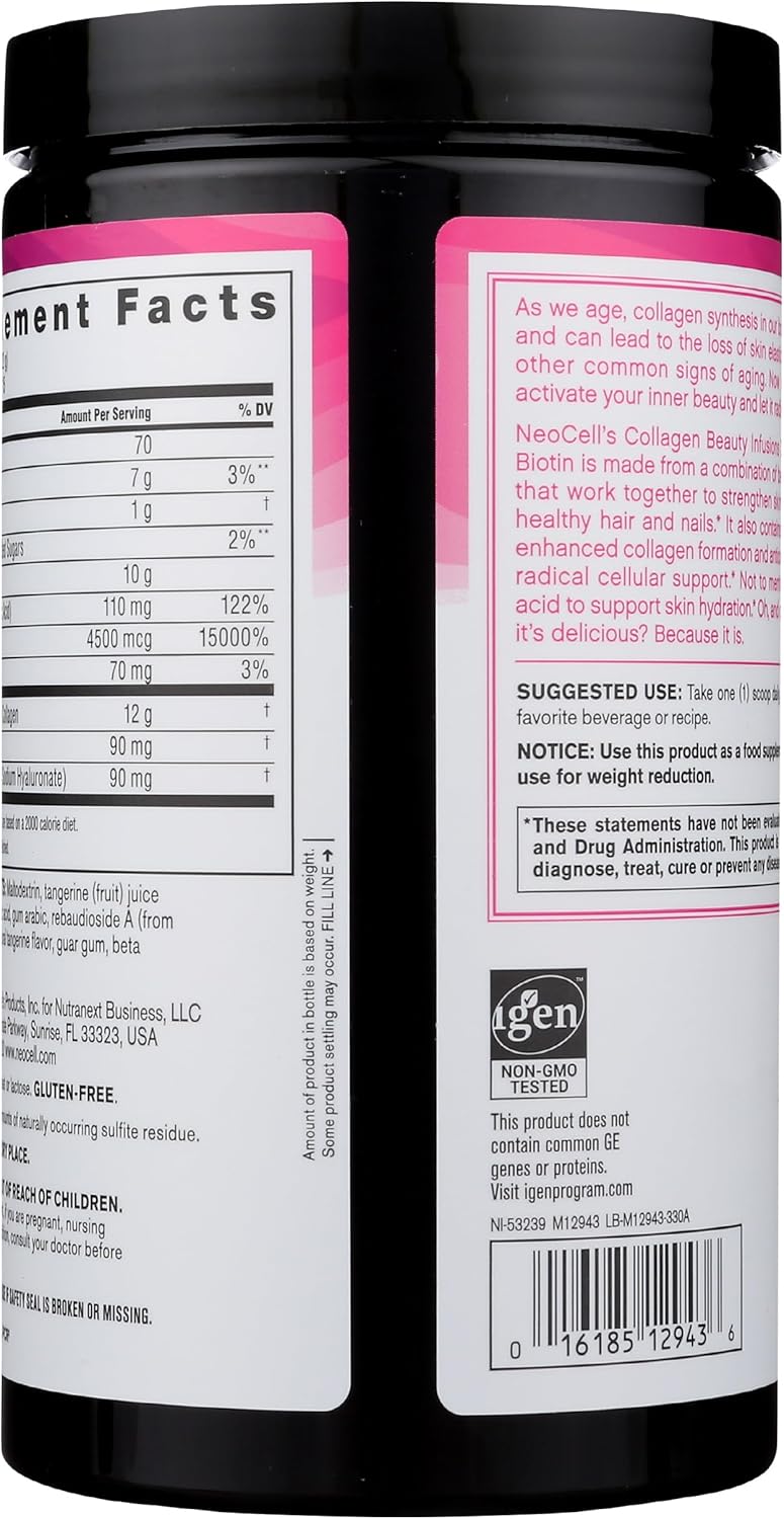 NeoCell 11.64 Oz Tangerine Collagen Powder with Biotin Vitamin C Hyaluronic Acid - Image 2