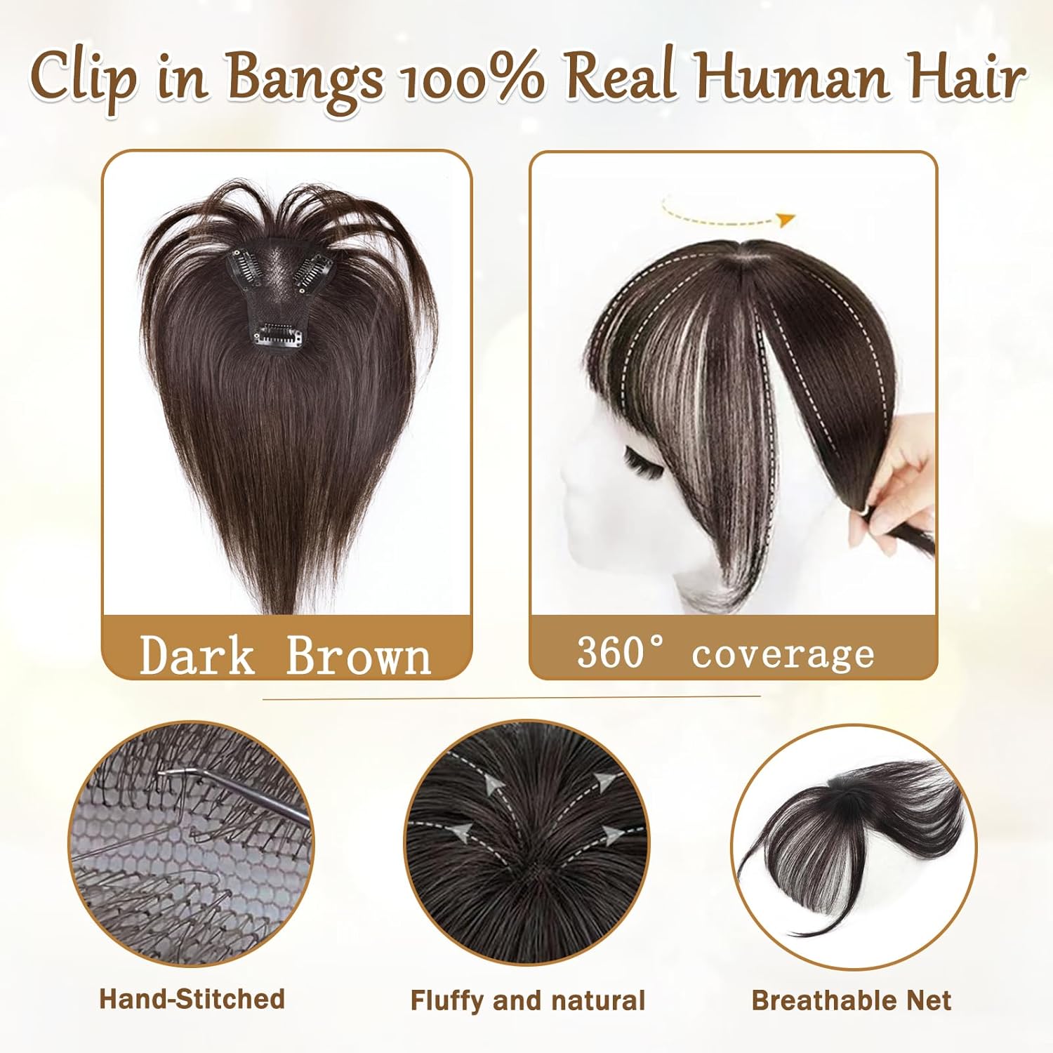 Dark Brown 100% Real Human Hair Clip-in Topper Extensions 360° 3D Coverage - Image 3