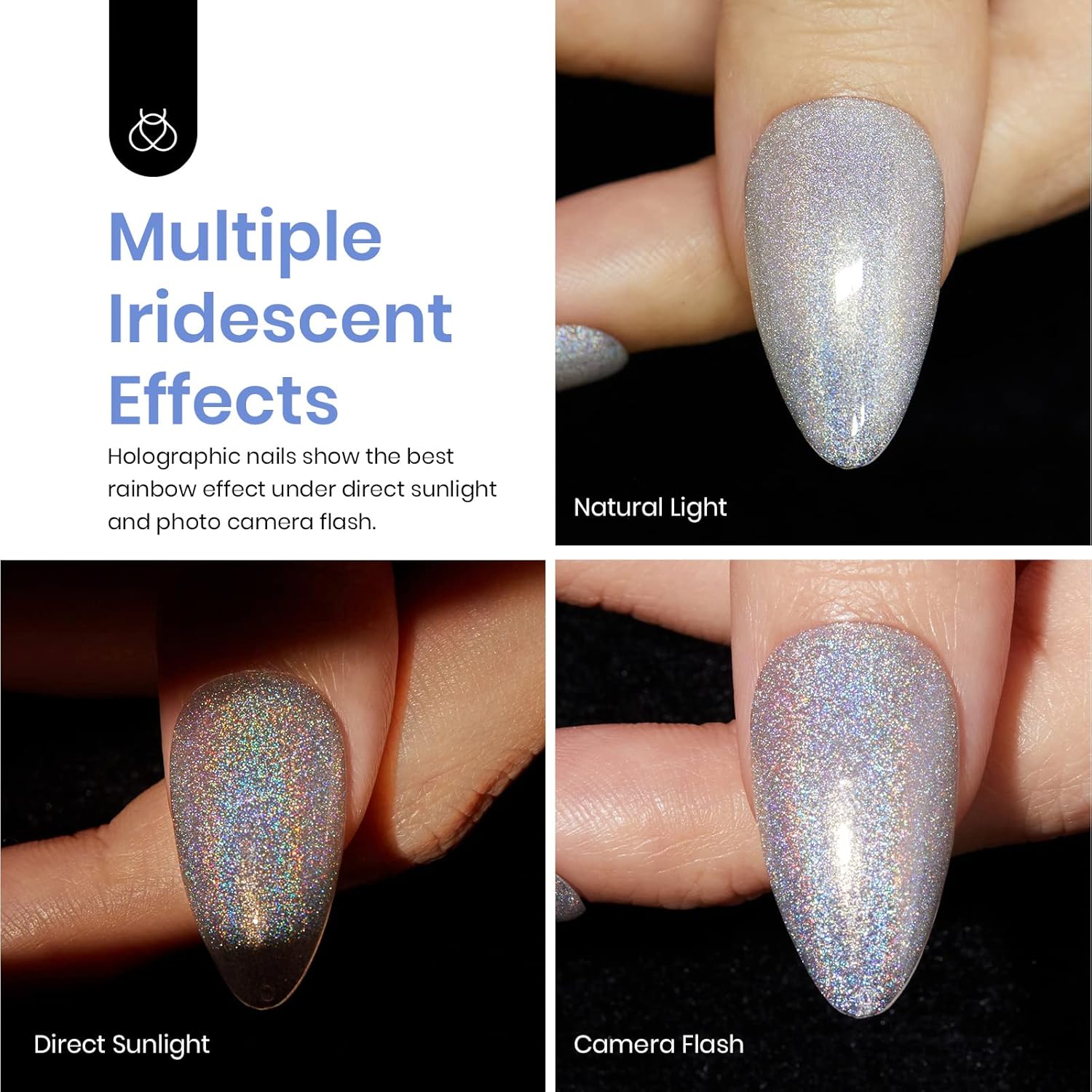 Beetles 15ml Holographic Gel Nail Polish Reflective Silver Iridescent with Glitter - Image 6