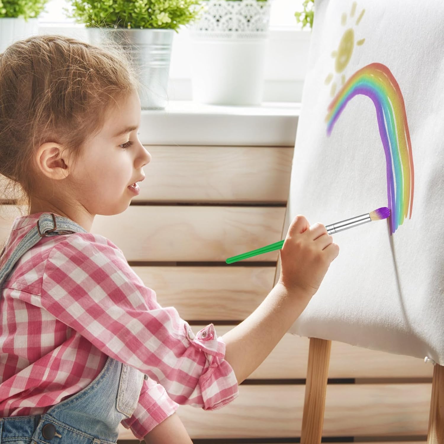 YGAOHF 10pc Kids Paint Brush Set, Round & Flat, Easy-Grip, For Acrylic Watercolor Oil - Image 6
