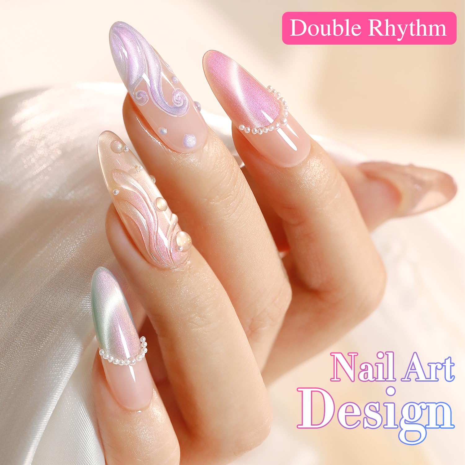Double Rhythm 6-Piece Holographic Glitter Gel Nail Polish Set 0.5 Oz Mermaid Pink Rose - Image 7