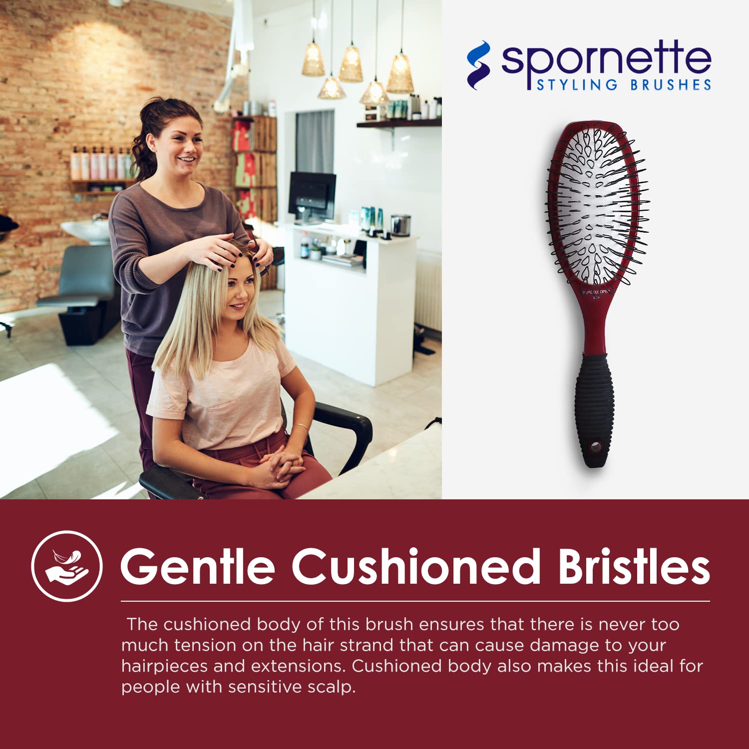 Spornette Super Looper Wig Brush with Cushioned Nylon Bristles for Wigs and Extensions - Image 3