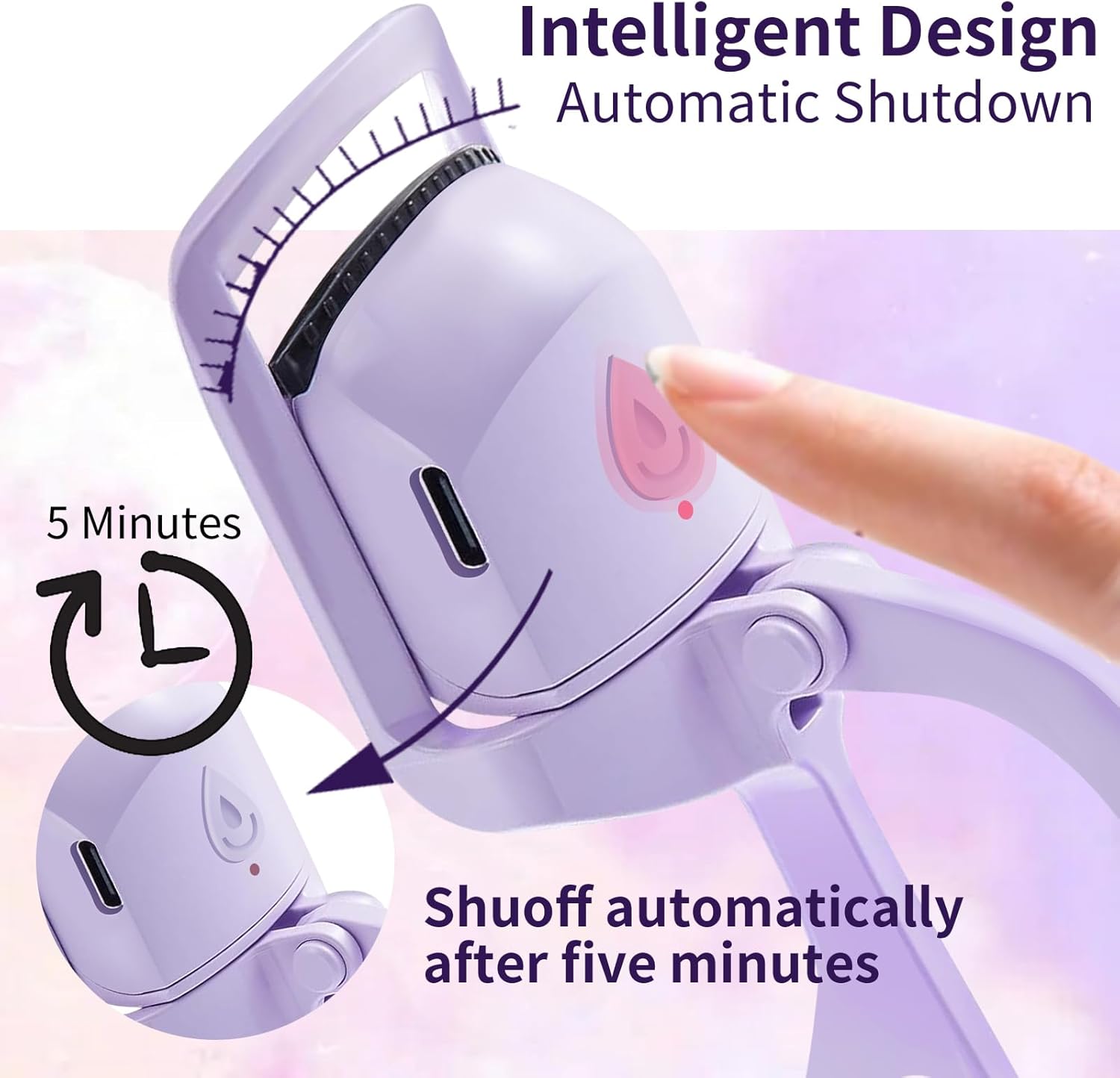 Premium USB Rechargeable Heated Eyelash Curler Purple with Temperature Control Silicone Pad - Image 4