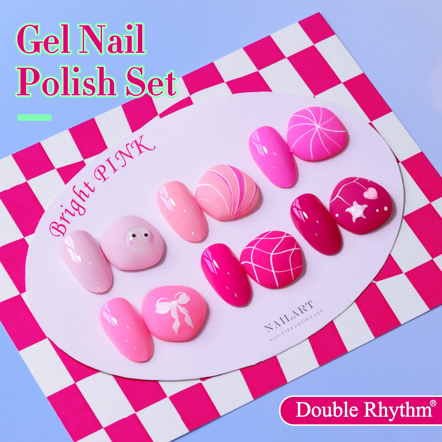 Double Rhythm 6 Pcs 15 ML Gel Polish Set - Bright Neon Pink & Purple for Nail Art - Image 3