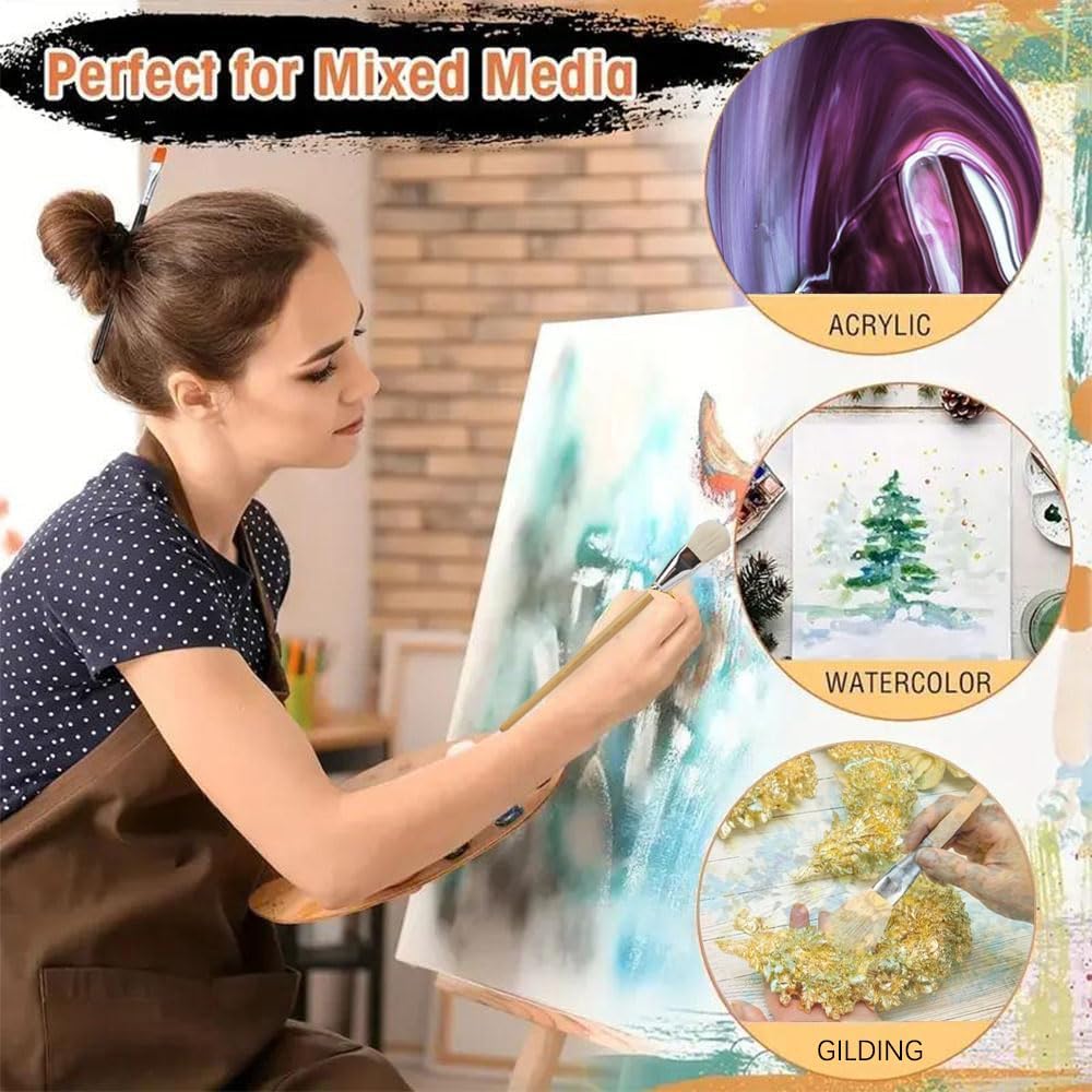 11-Piece Acrylic Watercolor Painting Brush Set with Mop and Glazing Brushes, Pottery Medium Size - Image 5
