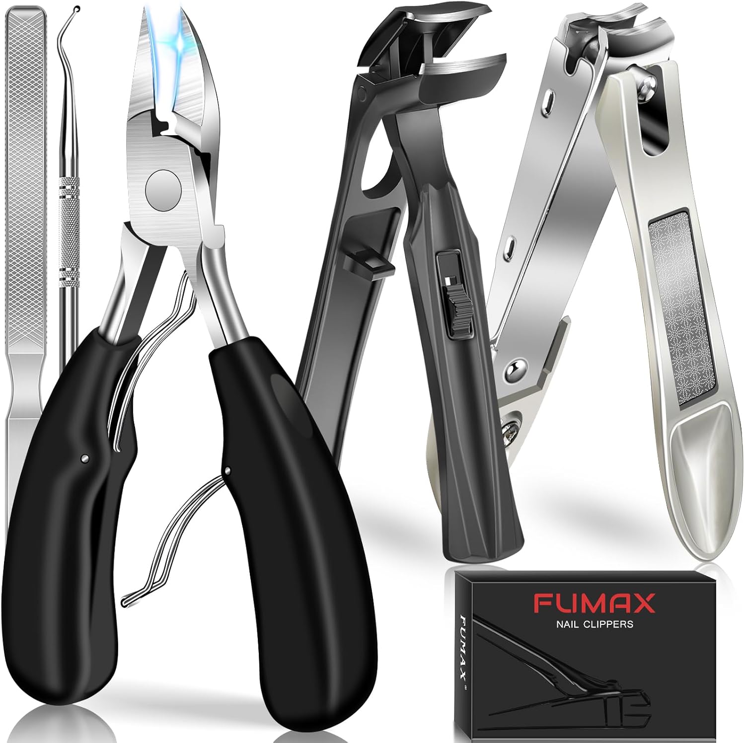 Nail Clippers for Men, Large Ingrown Toenail Clippers for Thick Toenails Long Handle, Angled Heavy Duty Nail Clippers for Seniors with Catcher, Sharp Fingernail Clipper Best Gifts for Dad Boyfriend