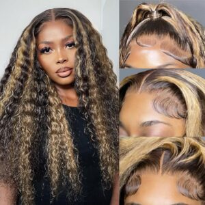 bangjazz 26 Inch Deep Wave Lace Front Wigs Human Hair Fb/27 180% Density 13x4 HD Lace Frontal Wigs Human Hair Pre Plucked Ombre Lace Front Wig Balayage Highlight Glueless Wigs for Women