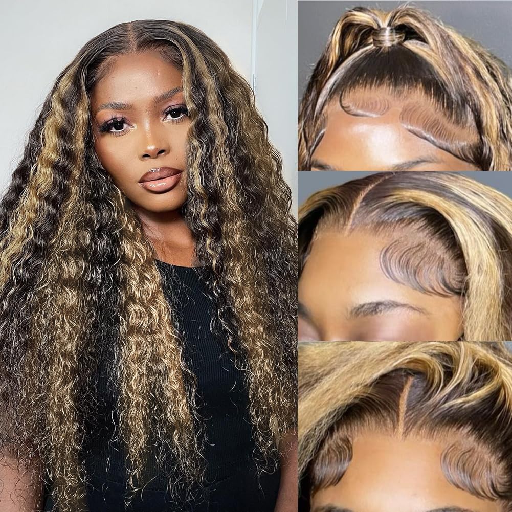 bangjazz 26 Inch Deep Wave Lace Front Wigs Human Hair Fb/27 180% Density 13x4 HD Lace Frontal Wigs Human Hair Pre Plucked Ombre Lace Front Wig Balayage Highlight Glueless Wigs for Women
