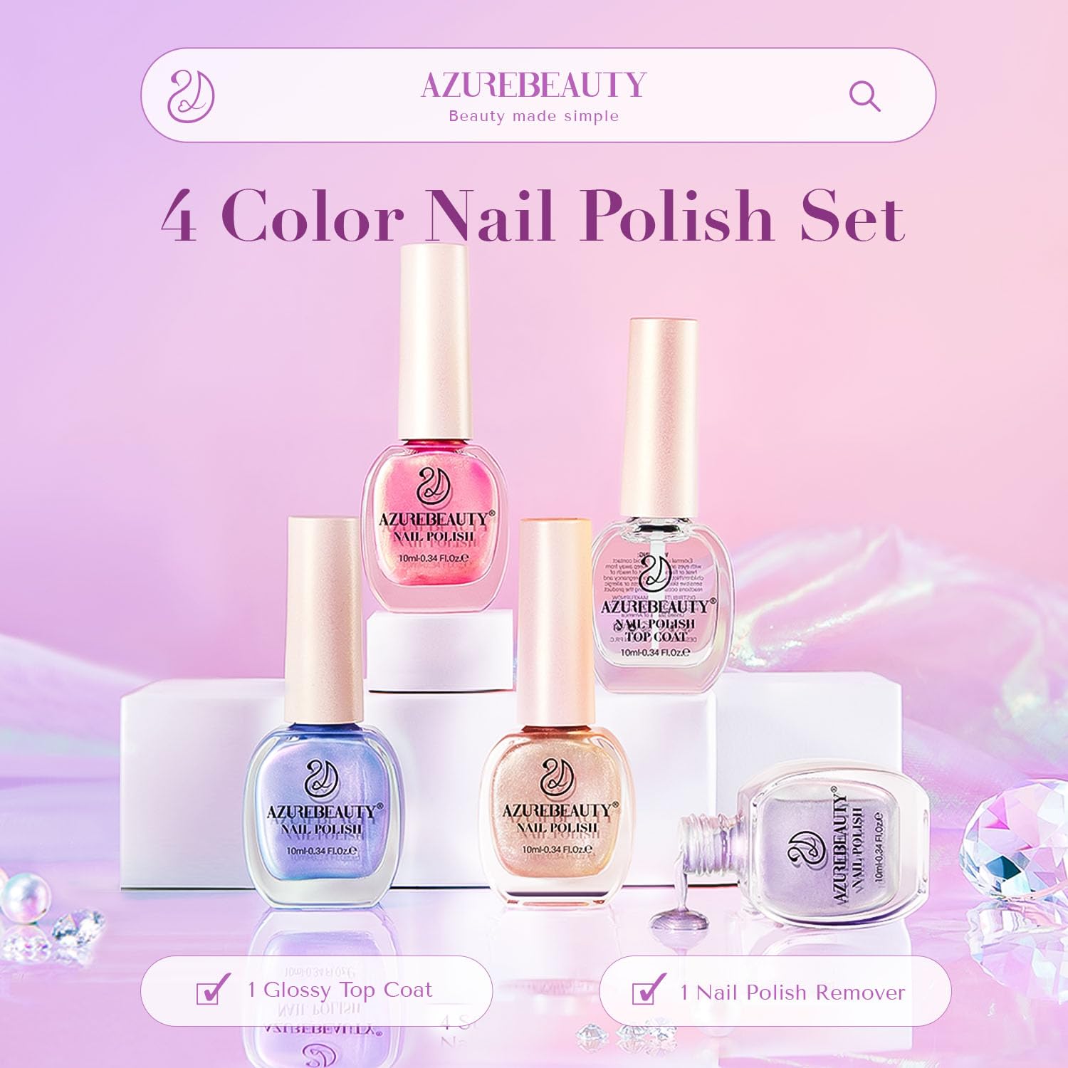 AZUREBEAUTY 4-Piece Pearl Shimmer Nail Polish Set Blue Pink White Quick Dry - Image 4