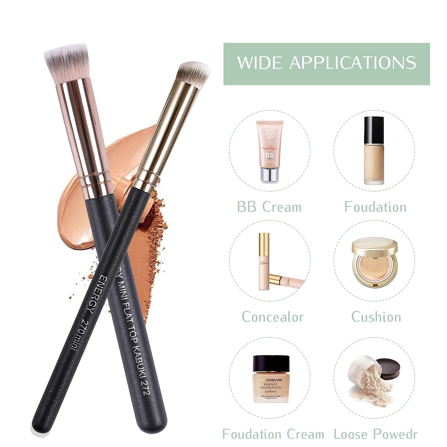 ENERGY 5-Piece Mini Kabuki Brush Set: Flat Top & Slant Concealer Brushes for Flawless Makeup Blending - Image 5