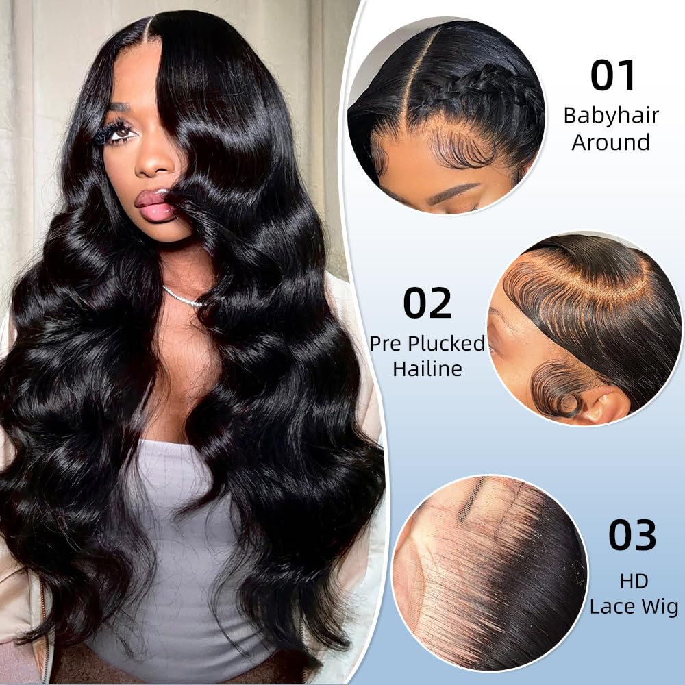 30 Inch 13x6 Lace Front Human Hair Wig 200% Density Body Wave with Baby Hair - Image 2