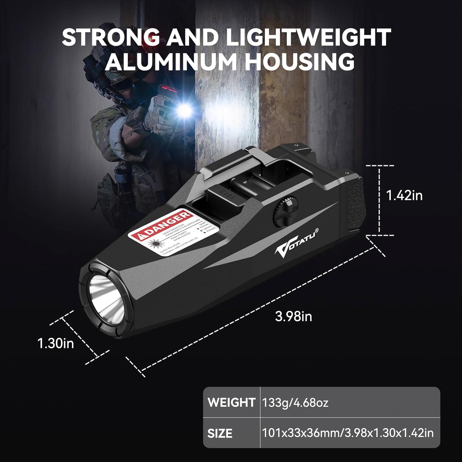 VOTATU 1600 Lumens Rechargeable Green Laser Flashlight Combo Pistol Mount Adjustable Rail Keys - Image 8