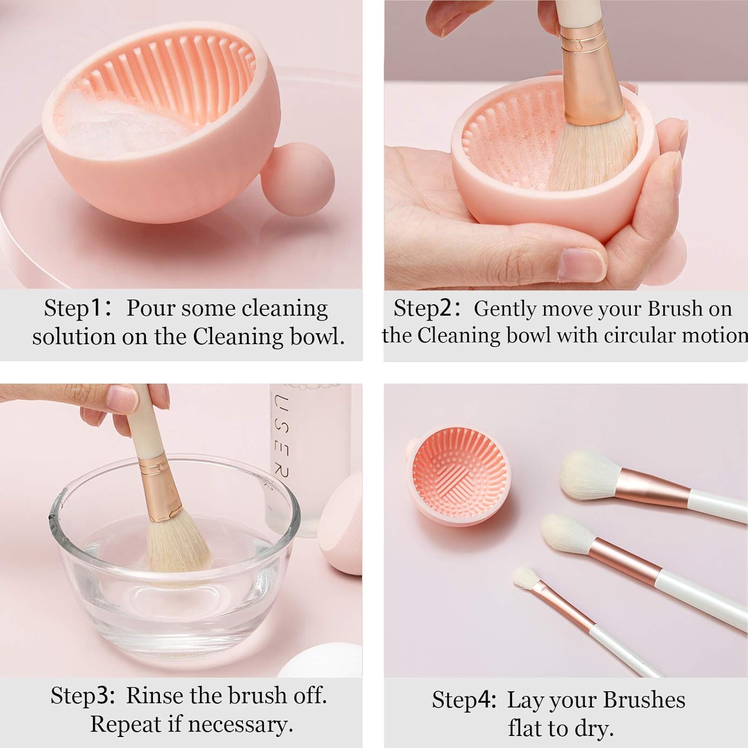 Pubcontti Portable Silicone Makeup Brush Cleaning Pad Scrubber Bowl Set - Image 3