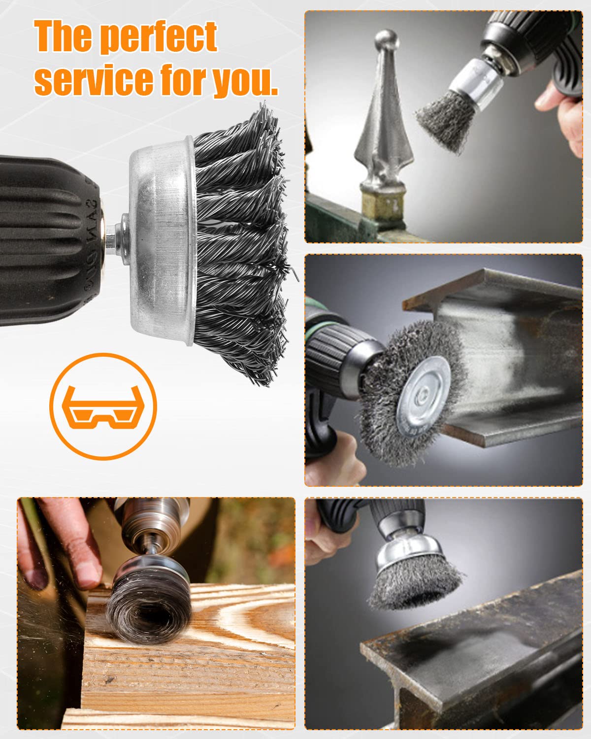 5 Pc Heavy Duty Coarse Carbon Steel Wire Brush Set for Drill with 1/4" Hex Shank - Image 6
