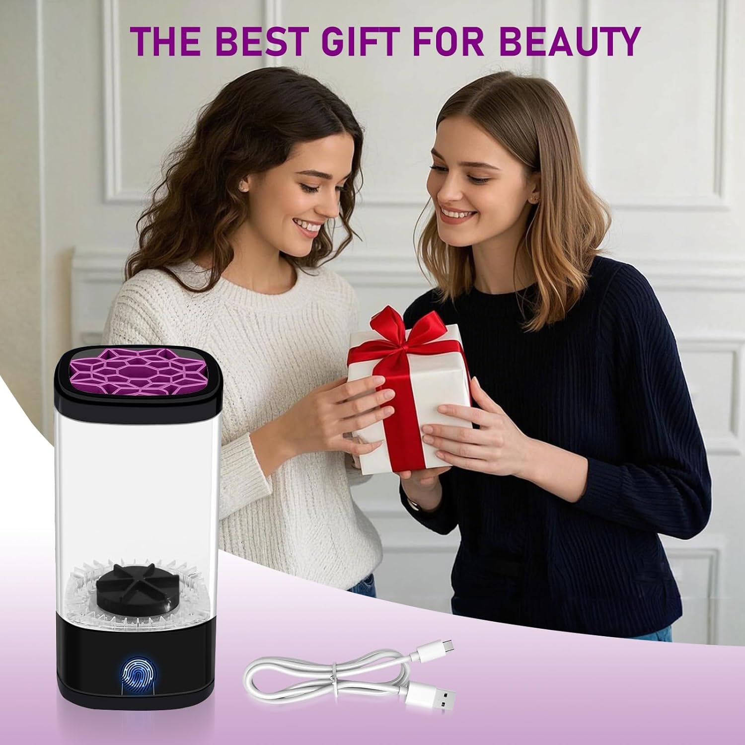 Electric Makeup Brush Cleaner for All Brush Types, Portable Automatic Cleaning and Drying Solution, Black - Image 6
