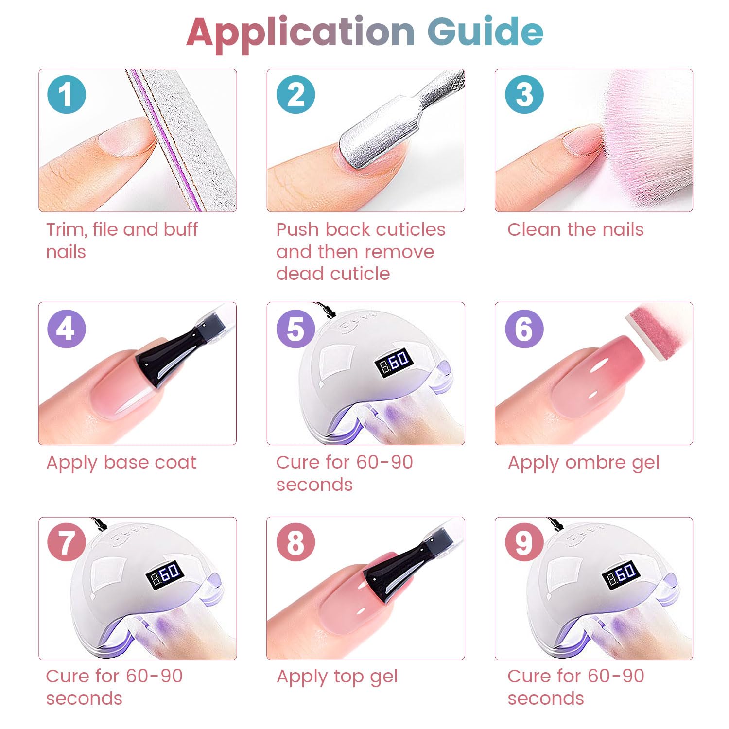 RARJSM 6Pcs Ombre Gel Polish Set with Sponges and Nail Brush for DIY Nail Art - Image 7