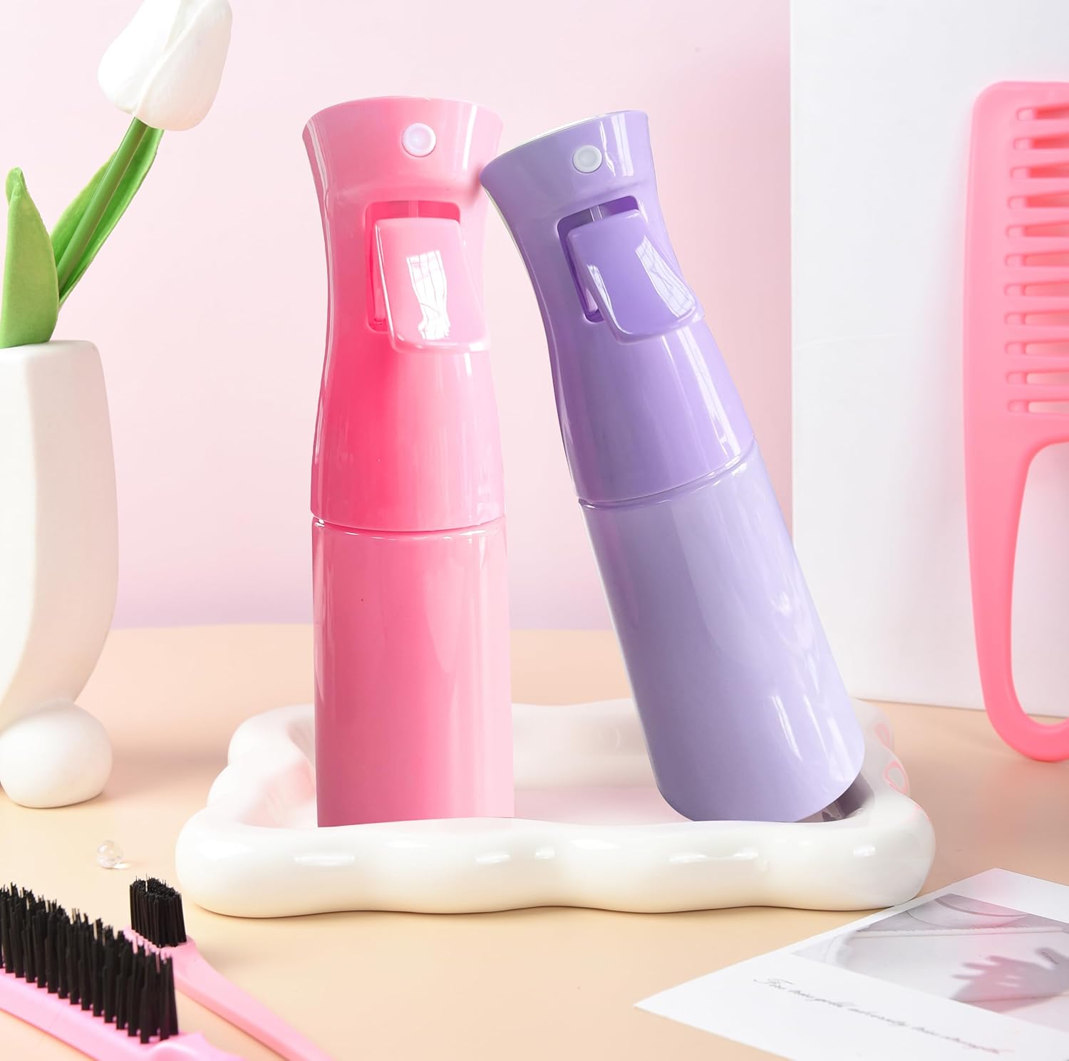 12 Piece Hair Brush and Comb Set Pink for Toddlers Women Curly Hair Detangling - Image 2