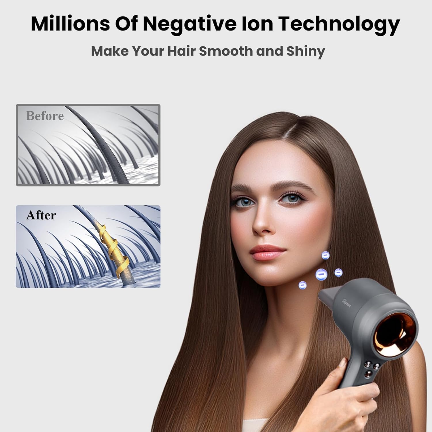 1400W Professional Quiet Ionic Hair Dryer with Brushless Motor and Magnetic Nozzle, Anchor Gray - Image 3