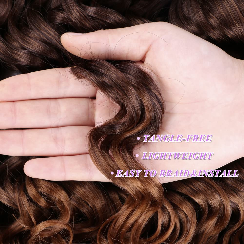 12 Inch Ocean Wave Crochet Hair Extensions 8 Packs Ombre Light Brown to Brown Deep Wave Synthetic Hair - Image 4