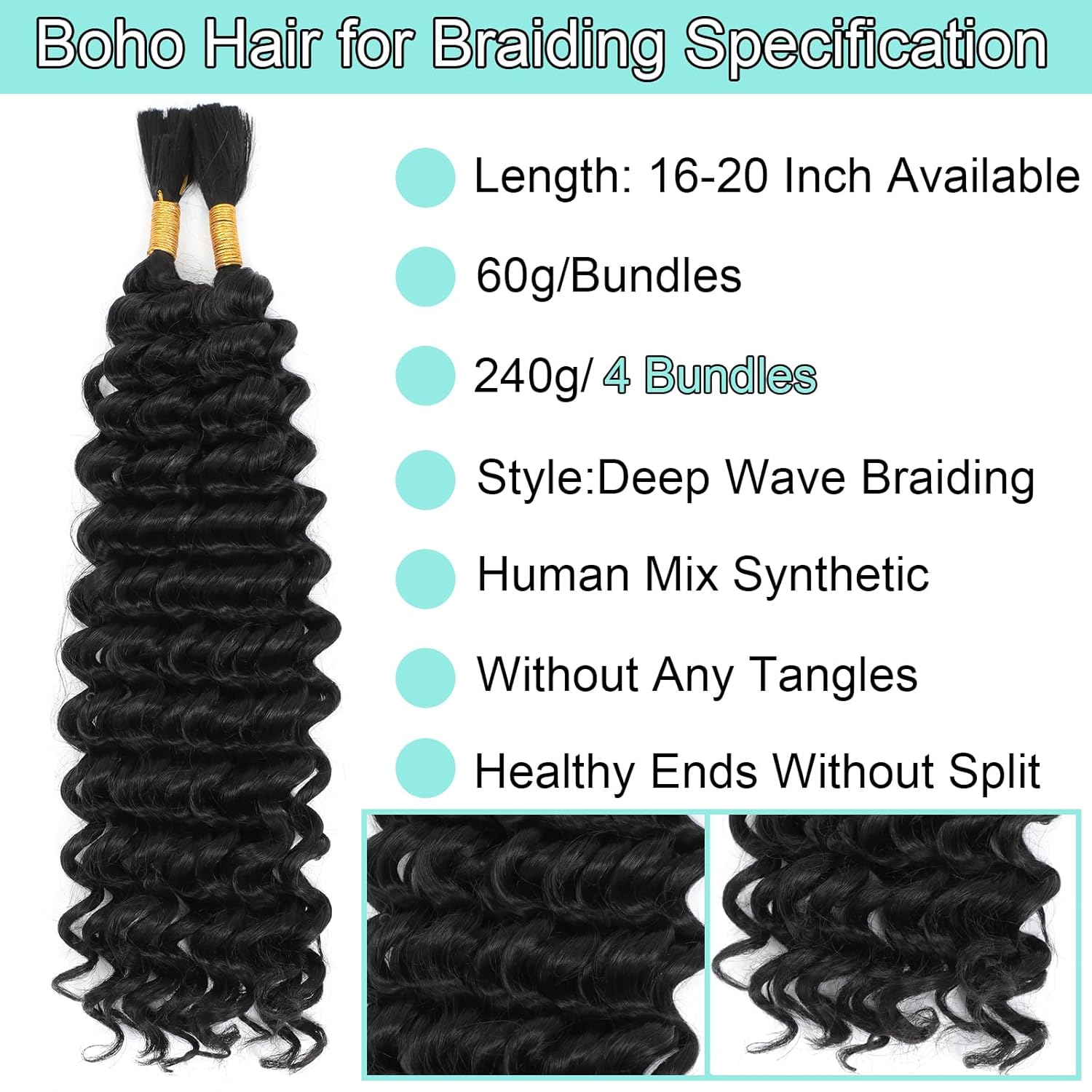 20 Inch Synthetic Curly Boho Braiding Hair 4 Bundles Wet Wavy Extensions for Black Women - Image 4