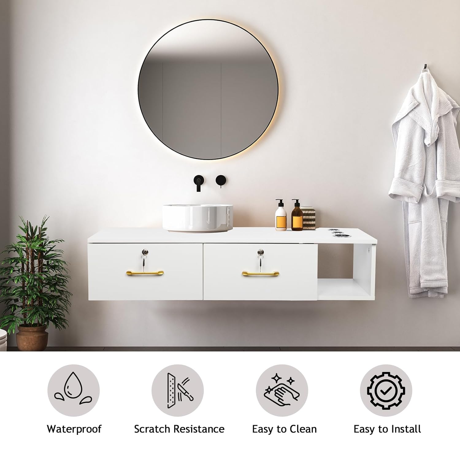 Salon Wall Mount Styling Station with 2 Locking Drawers and 3 Hair Dryer Holes - Image 5