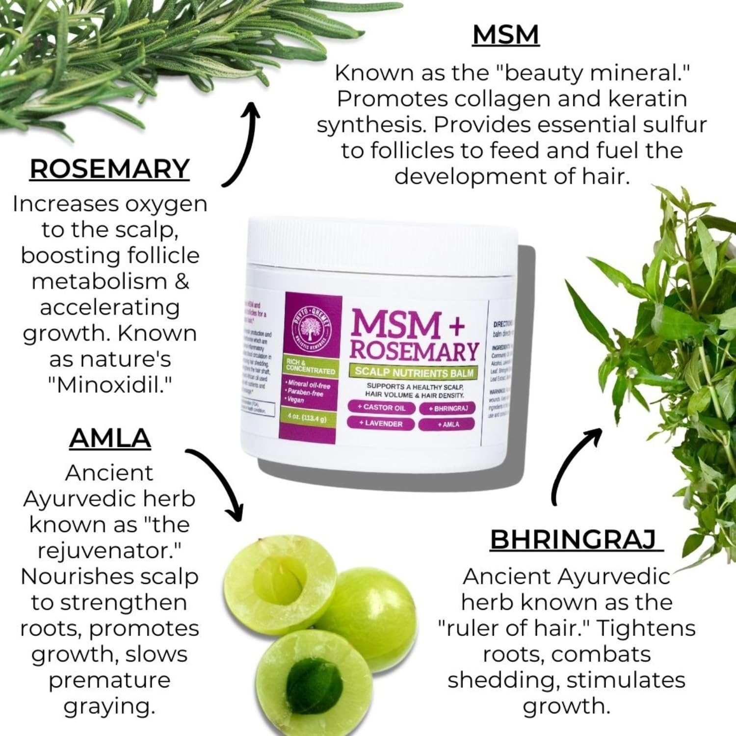 Qhemet Biologics MSM Rosemary Scalp Balm 4 oz for Dry Thinning Hair Vegan - Image 3