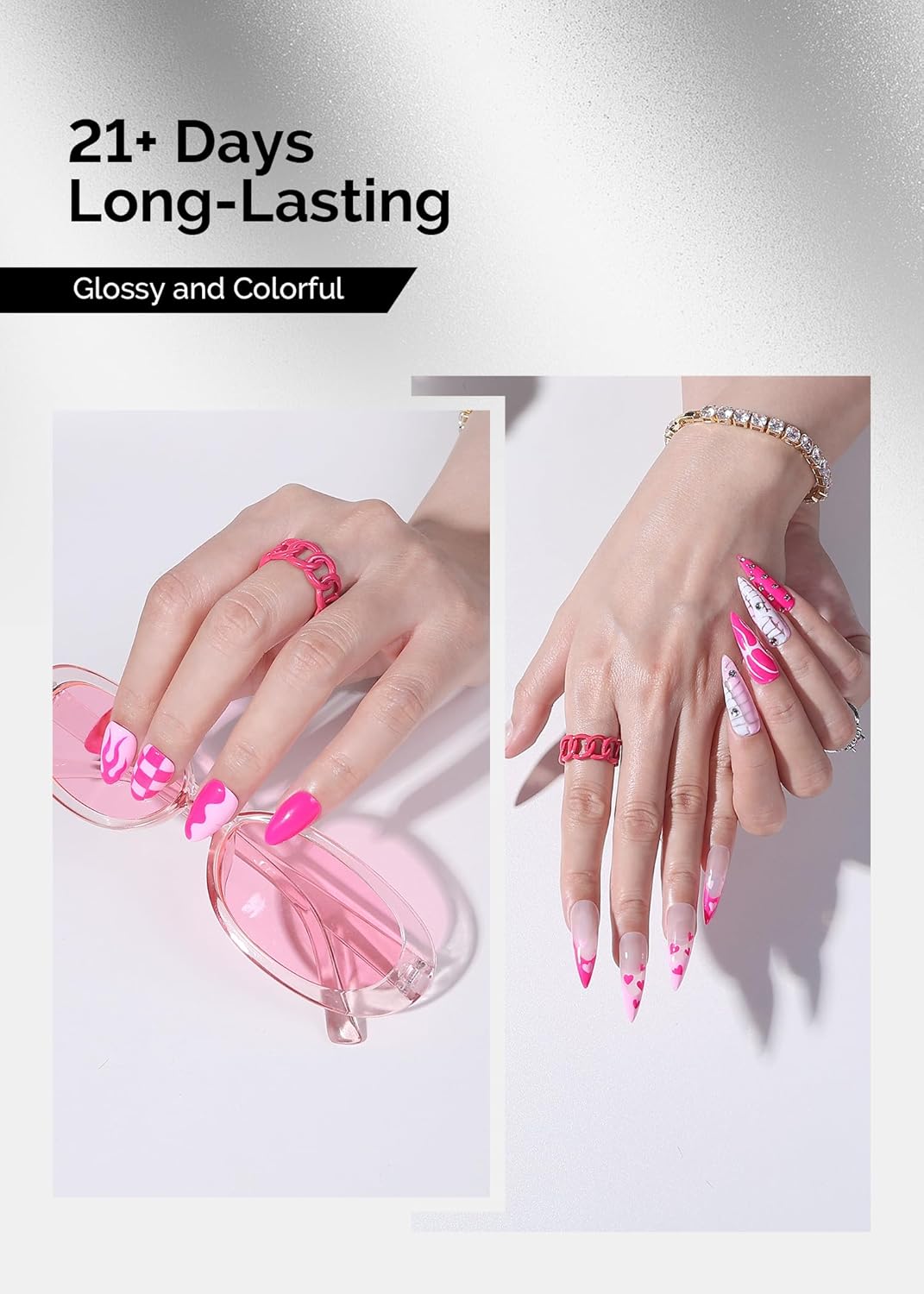 MelodySusie 2 Pcs 15ml Neon Pink and Macaron Pink Thick Gel Polish Kit for Nail Art - Image 3