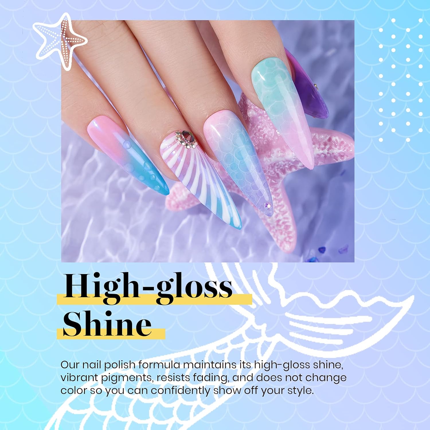 Beetles 20 Color Mermaid Gel Nail Polish Set with Base and Top Coat for Summer Nail Art - Image 5