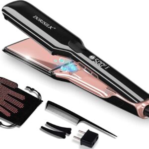 DORISILK 500 Degree High Temp Professional Hair Straightenr , Ceramic Wide Flat Iron ,2 in 1 Hair Straightener and Curler,Plasma Flat Iron Get Frizz-Free and Shiny 500FW1