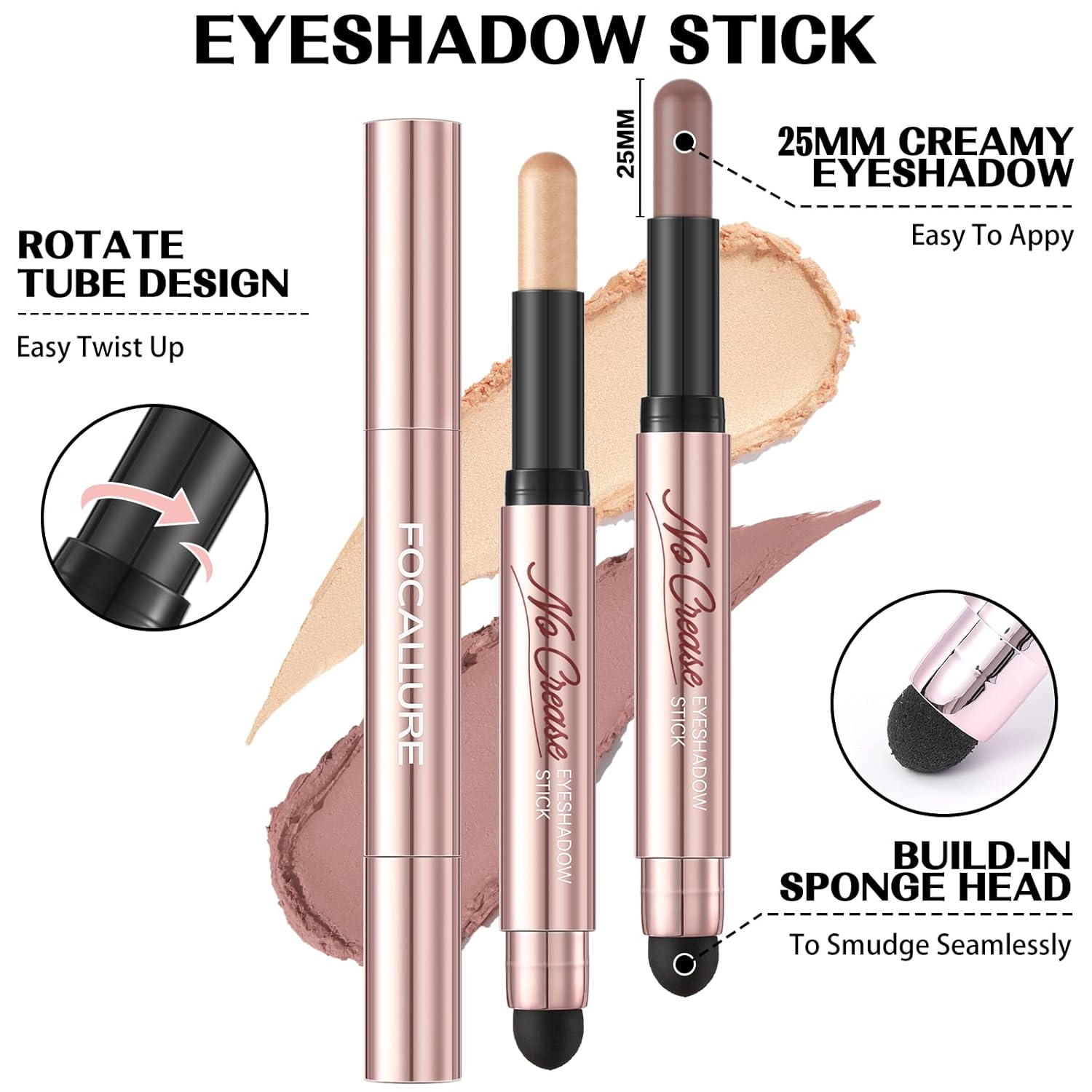 FOCALLURE 2-Piece Shimmer Matte Cream Eyeshadow Stick Set with Built-in Blending Brush - Image 6
