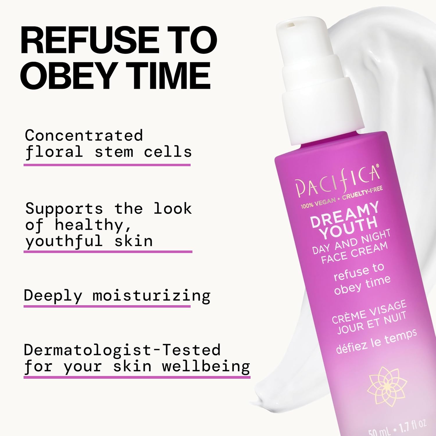 Pacifica Dreamy Youth Face Moisturizer Lotion for Dry Skin, Vegan, 1.7 fl oz Bottle - Image 3