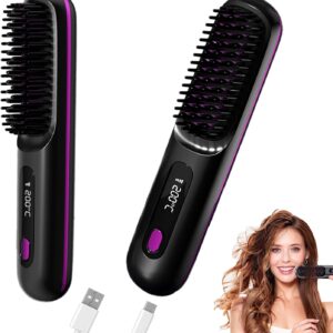 Go Brush Pro Hair Straightener – Cordless Comb with Negative Ion, 4000mAh Fast Heating & Portable Travel Design, Rechargeable Brush for Straightening and Curling (1Pcs)