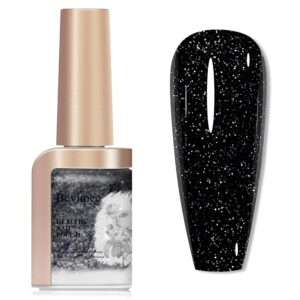 Nail Polish Quick Dry, Black Glitter Nail Lacquer Air Fast Drying, Sparkle Mooncat Nail Pigment Oil-based High Coverage Holographic Fingernail Concealer Polish, 1PC 12ML Long Wear