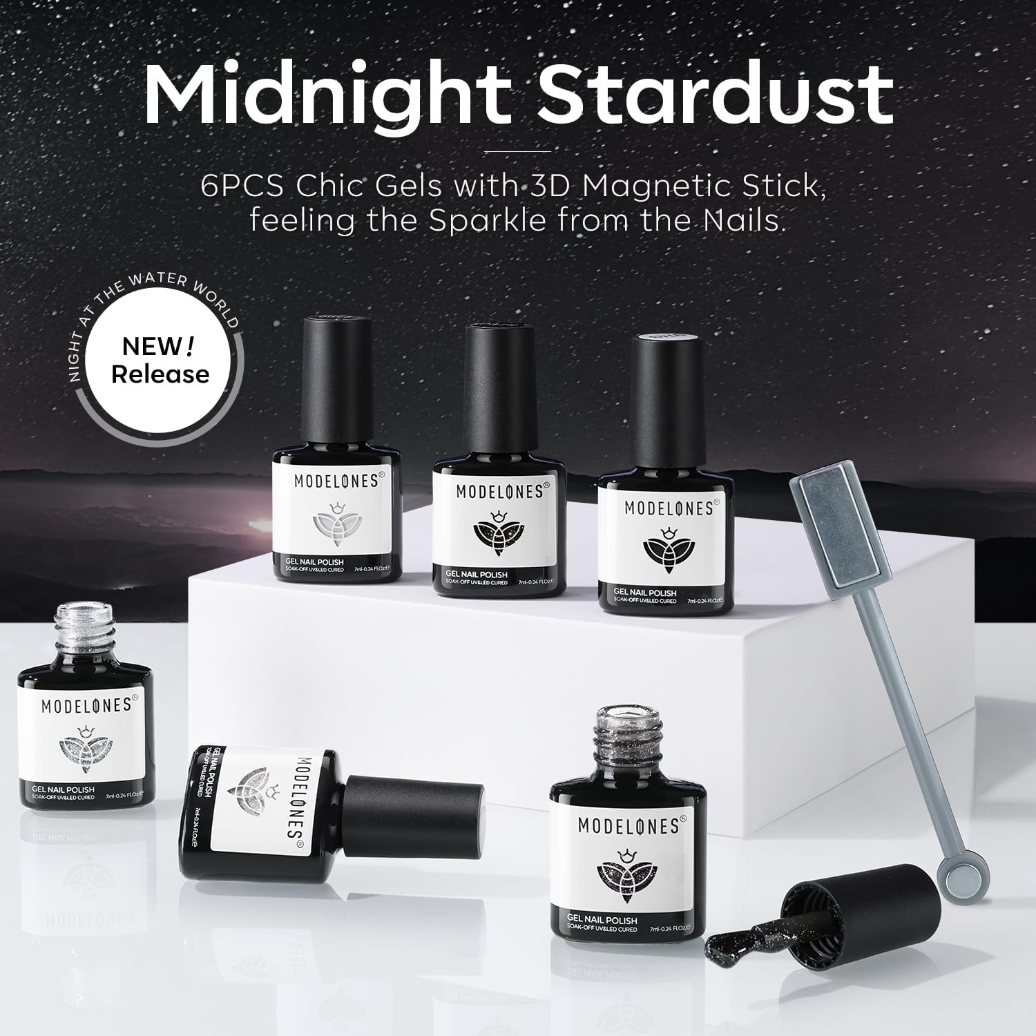 Modelones 6-Color Cat Eye Gel Polish Kit with Glitter and Magnet for Home Salon Use - Image 4