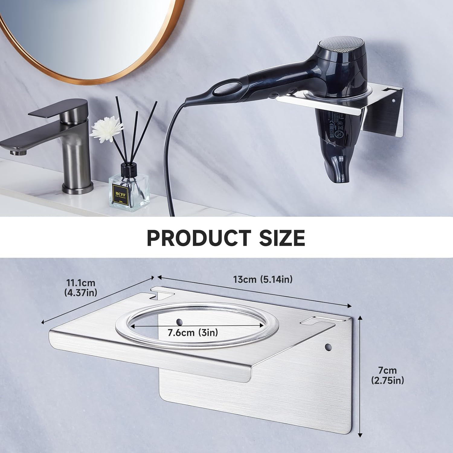 Stainless Steel Wall Mounted Hair Dryer Holder Organizer for Bathroom and Barber Shops - Image 9