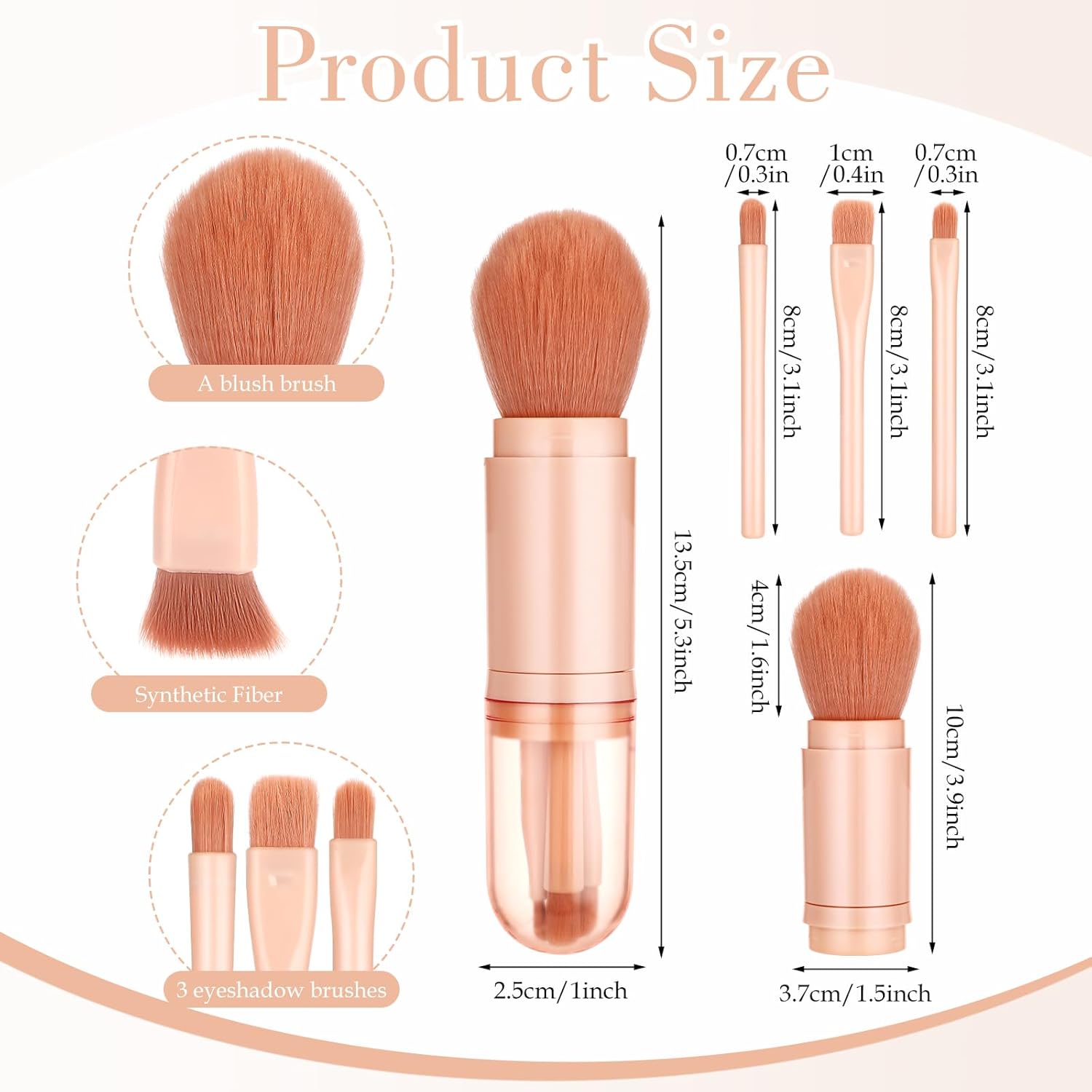 4-in-1 Retractable Travel Makeup Brush Set for Foundation, Blush, Eyeshadow, Concealer - Image 2
