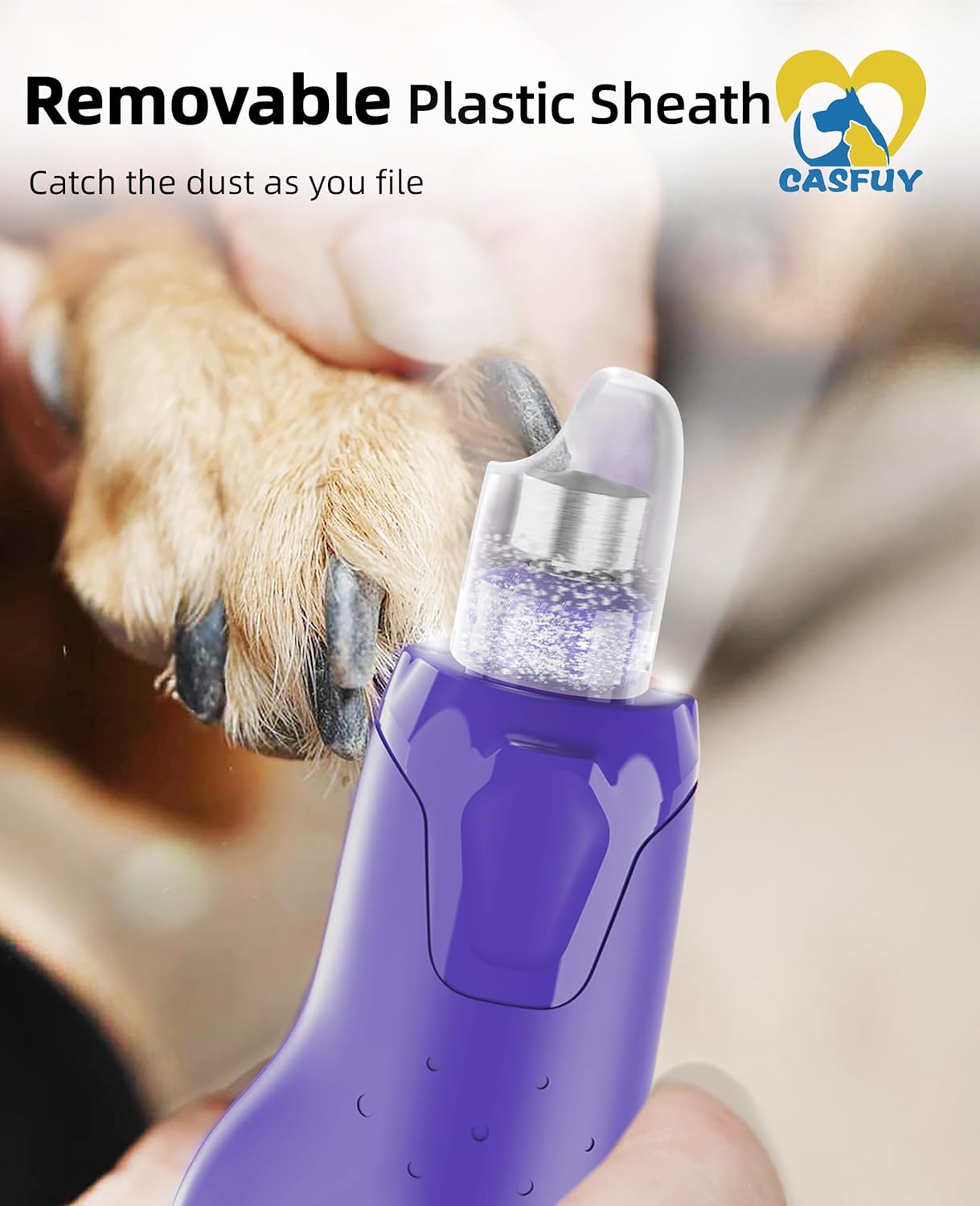 Casfuy Quiet Dog Nail Grinder 6-Speed with LED Lights for All Dog Sizes, Rechargeable - Image 6