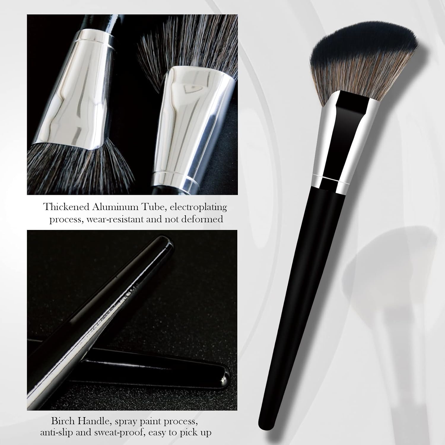 Banidy 5-Piece Angled Makeup Brush Set with Triangle Powder, Fan, Blush Brushes, Soft Bristles - Image 5