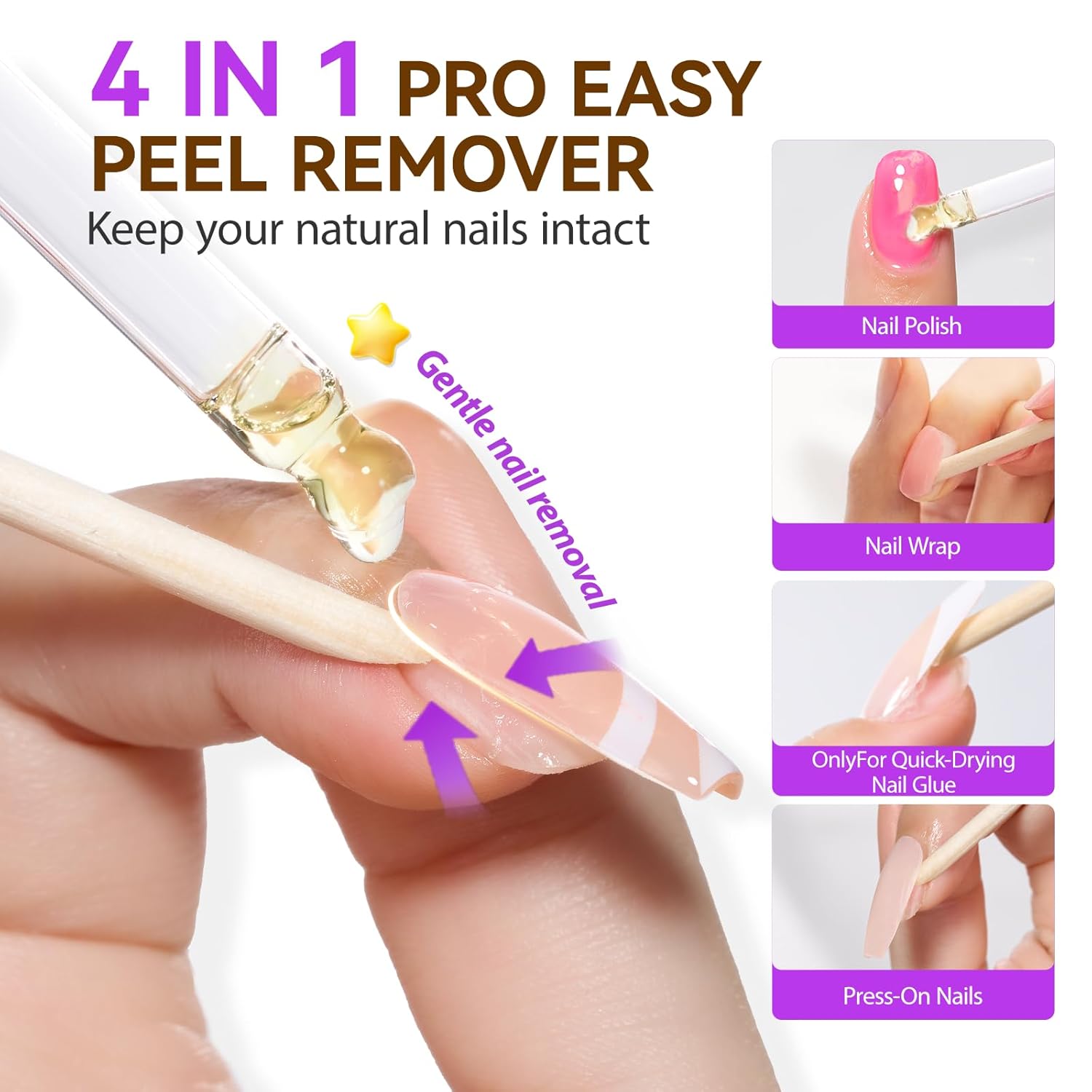 Gentle 4-in-1 Nail Remover Oil 15ml Acetone Free for Gelike EC Press on Nails - Image 2