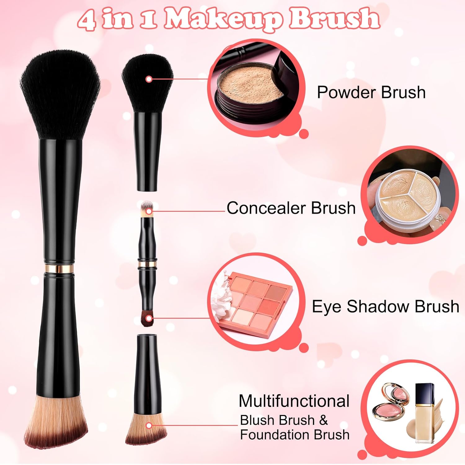 4 in 1 Travel Makeup Brush Set Dual Ended Mini Brushes with Case for Liquid Powder - Image 3