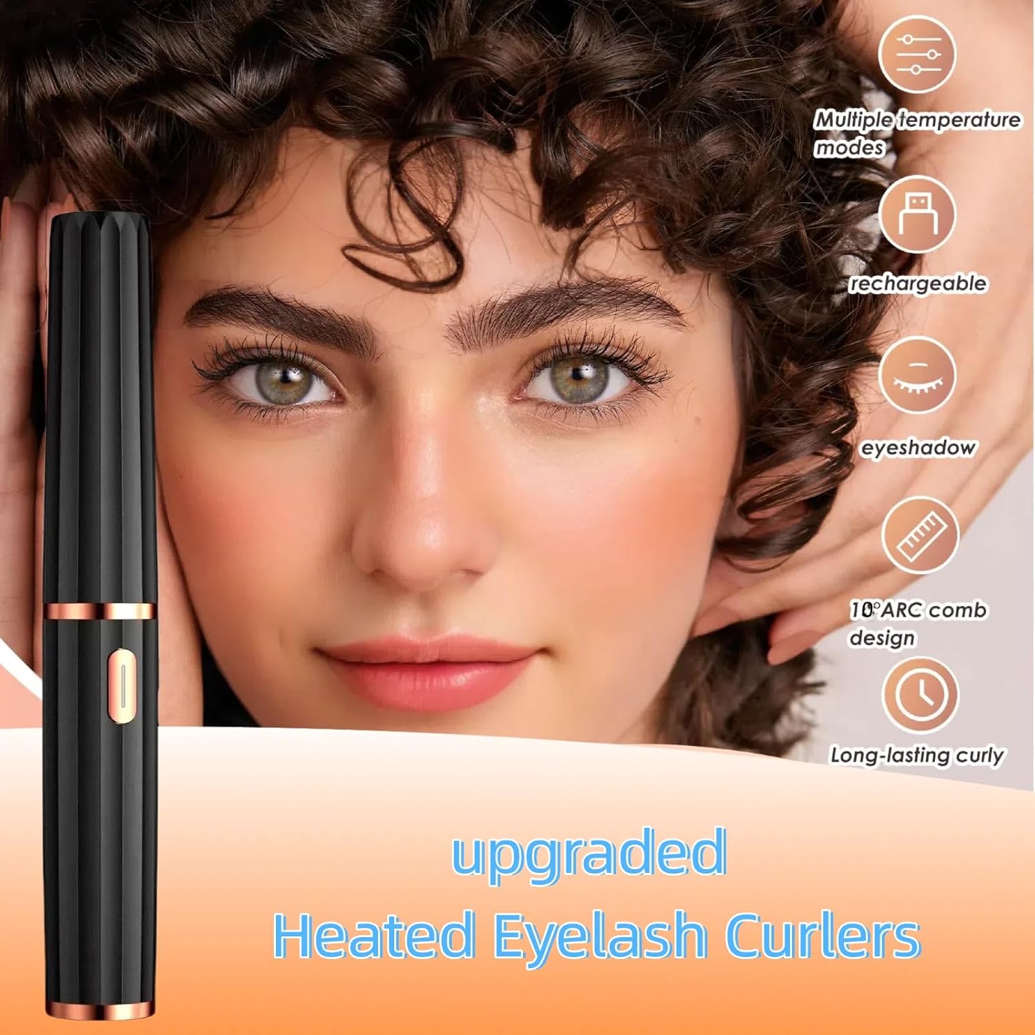 2-in-1 Heated Eyelash Curler with Comb Black 3 Temperature Modes Clip-Type Design - Image 2