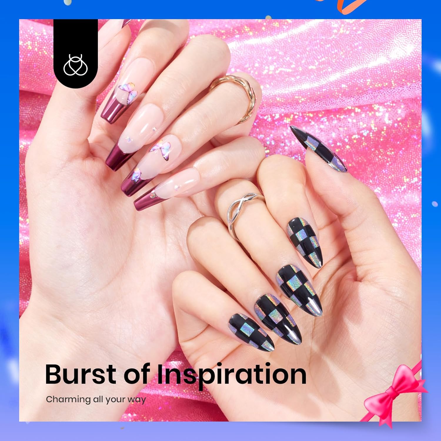 Beetles Metallic Chrome Nail Powder Kit with Black and White Gel Polish - 10g Capacity - Image 4