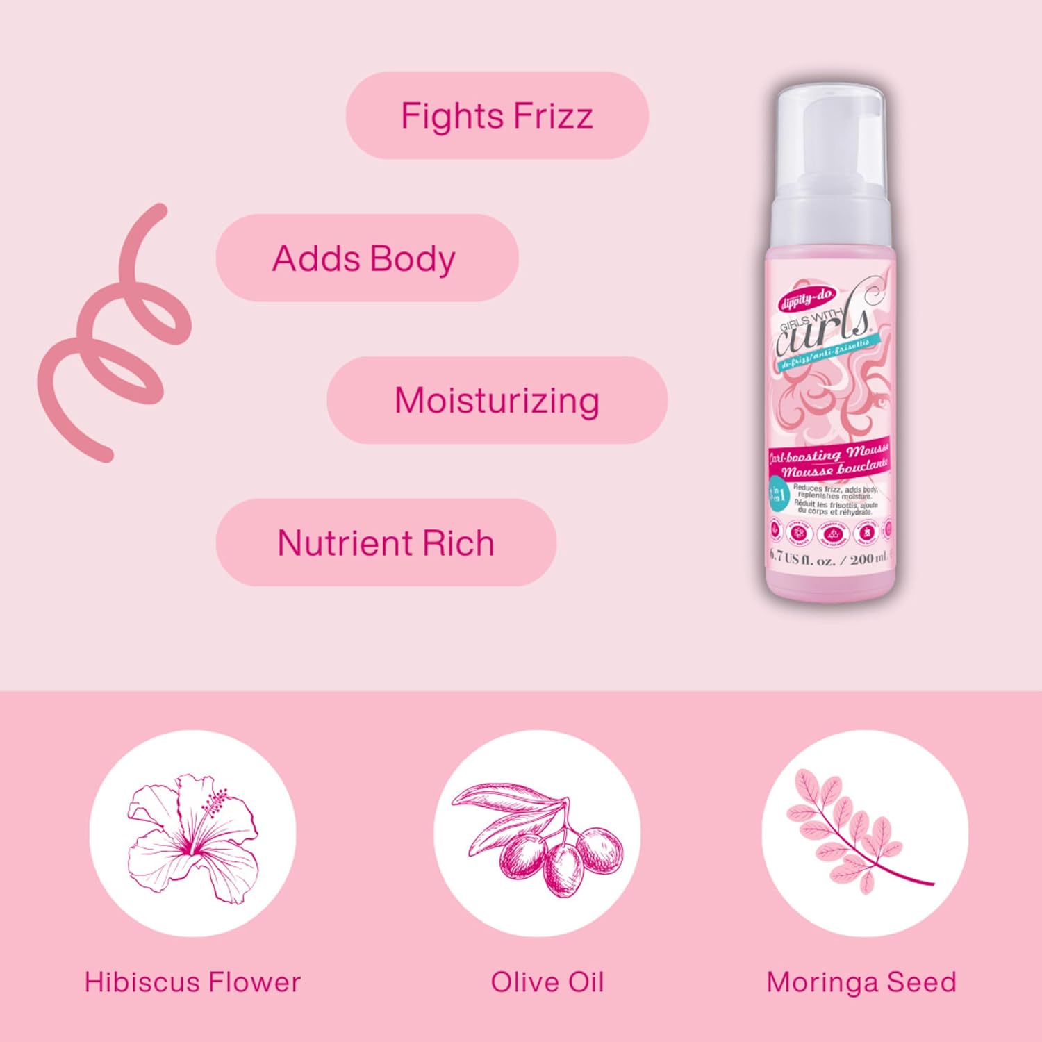 Dippity Do Girls with Curls Lightweight 200mL Curl Enhancing Mousse 2-Pack Hibiscus Olive Oil - Image 2