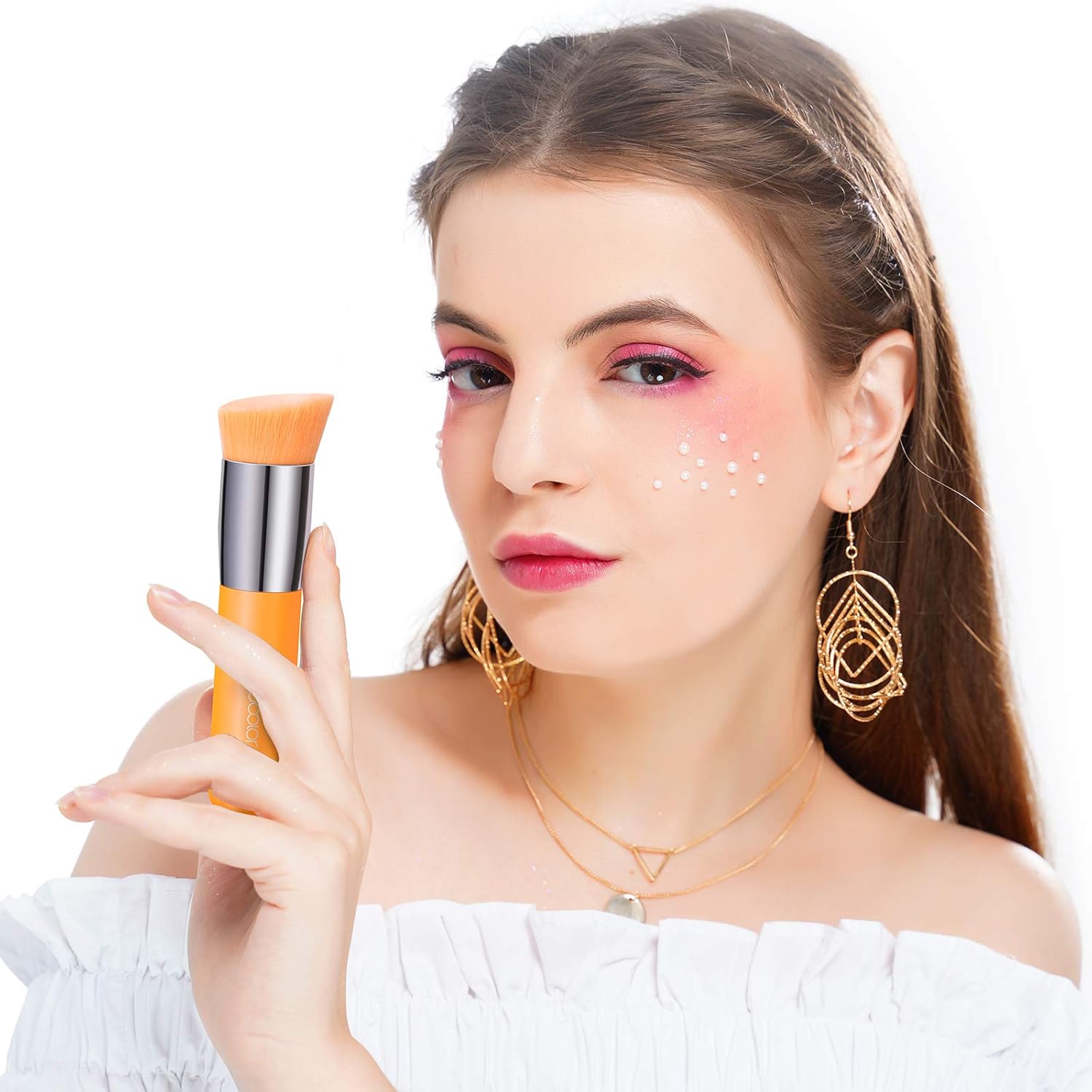 Docolor Neon Orange Angled Kabuki Foundation Brush for Liquid Cream Powder Makeup - Image 8