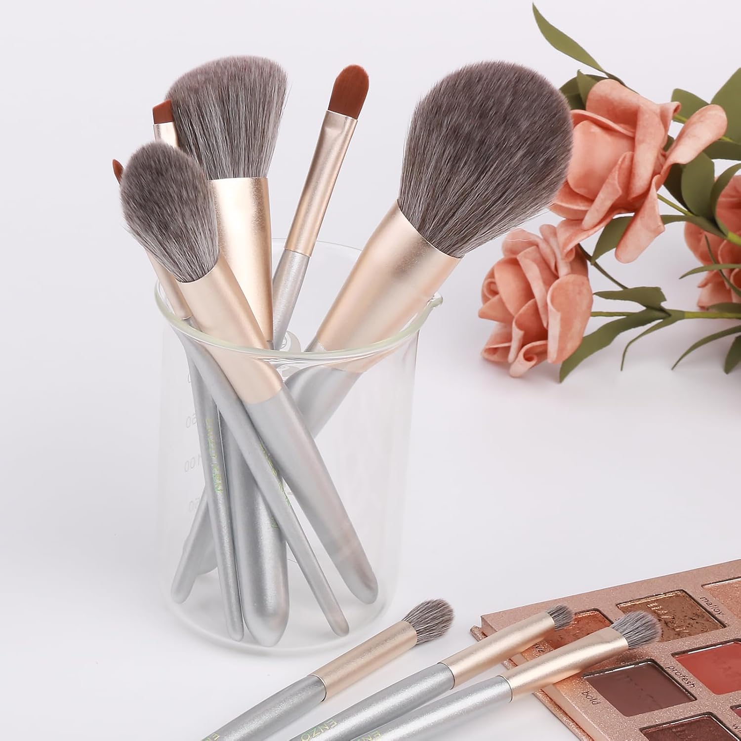 Natural Grey Squirrel Hair Makeup Brush Set with Case, 12 Piece Professional Cosmetic Brushes - Image 8